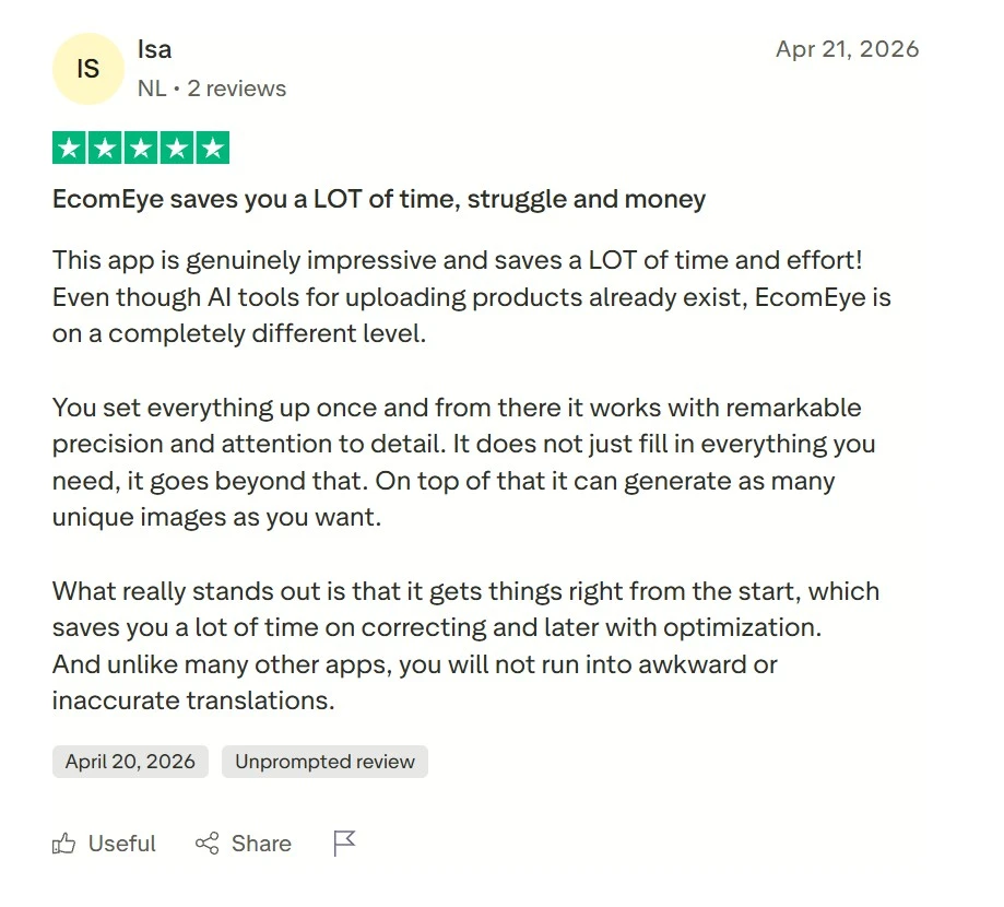 Trustpilot review of EcomEye