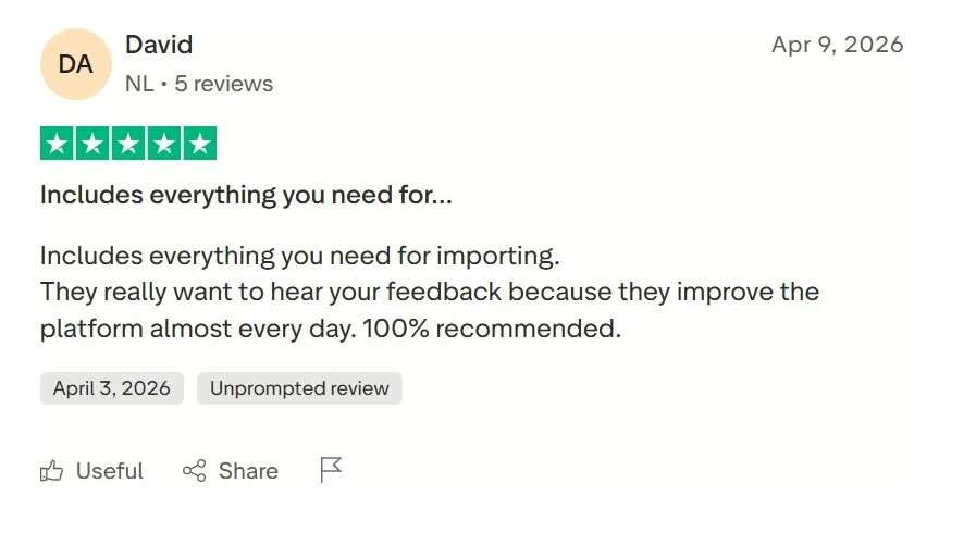 5 star trustpilot review of David
